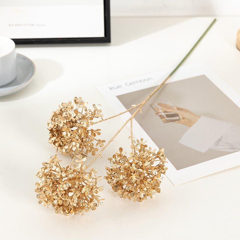 Tú Cầu Nhũ Vàng - Set 10 Cành - Sỉ Phụ Kiện Hoa Tú Cầu Nhũ Vàng - Set 10 Cành