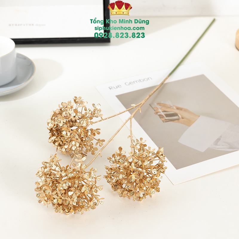 Tú Cầu Nhũ Vàng - Set 10 Cành - Sỉ Phụ Kiện Hoa Tú Cầu Nhũ Vàng - Set 10 Cành