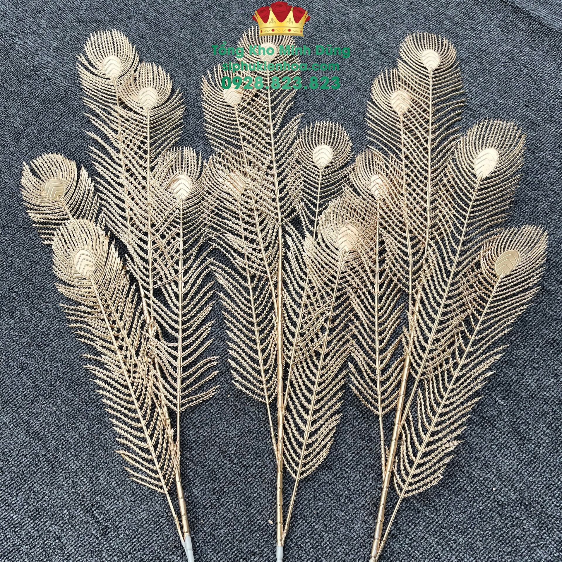 cành Công Xòe Nhũ Đồng Set 10 Cành - Sỉ Phụ Kiện Hoa cành Công Xòe Nhũ Đồng Set 10 Cành - Ảnh 3