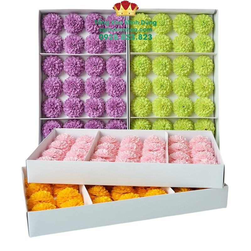 Đầu Bông Hoa Pingpong Nhỏ Cao Cấp (Hộp 28 Bông) - Sỉ Phụ Kiện Hoa Đầu Bông Hoa Pingpong Nhỏ Cao Cấp (Hộp 28 Bông)