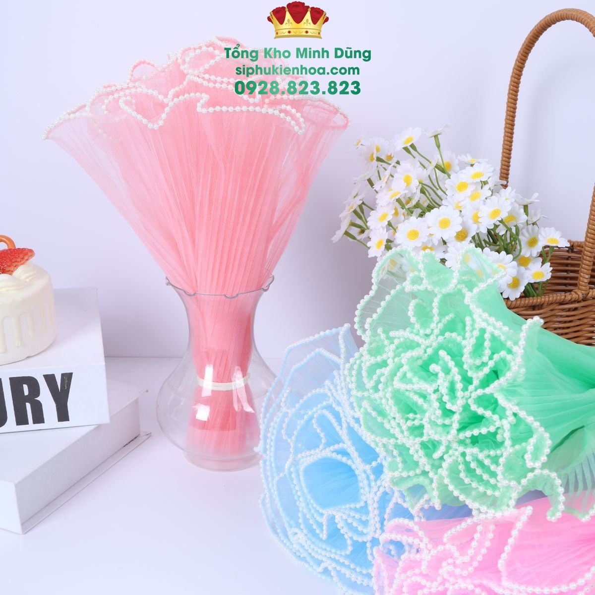 Voan Gợn Sóng Đính Hạt Cao Cấp - Sỉ Phụ Kiện Hoa Voan Gợn Sóng Đính Hạt Cao Cấp