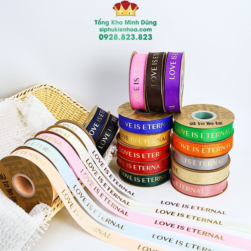 Ruy Băng Chữ Nhũ Vàng 2,5Cm Love Is Eternal Cao Cấp - Sỉ Phụ Kiện Hoa Ruy Băng Chữ Nhũ Vàng 2,5Cm Love Is Eternal Cao Cấp