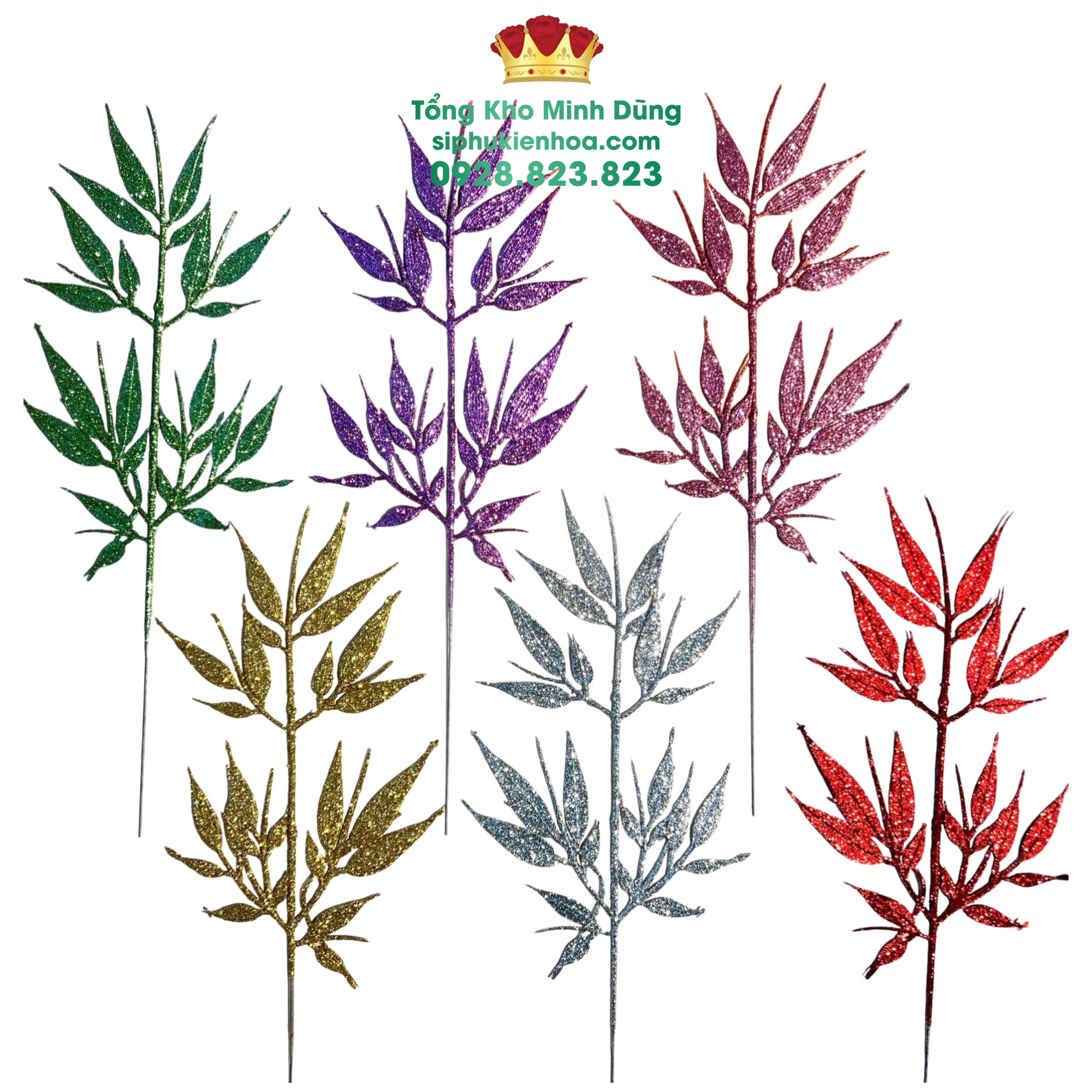 Lá Tre Nhũ Kim Tuyến (Set 10 cành) - Sỉ Phụ Kiện Hoa Lá Tre Nhũ Kim Tuyến (Set 10 cành)