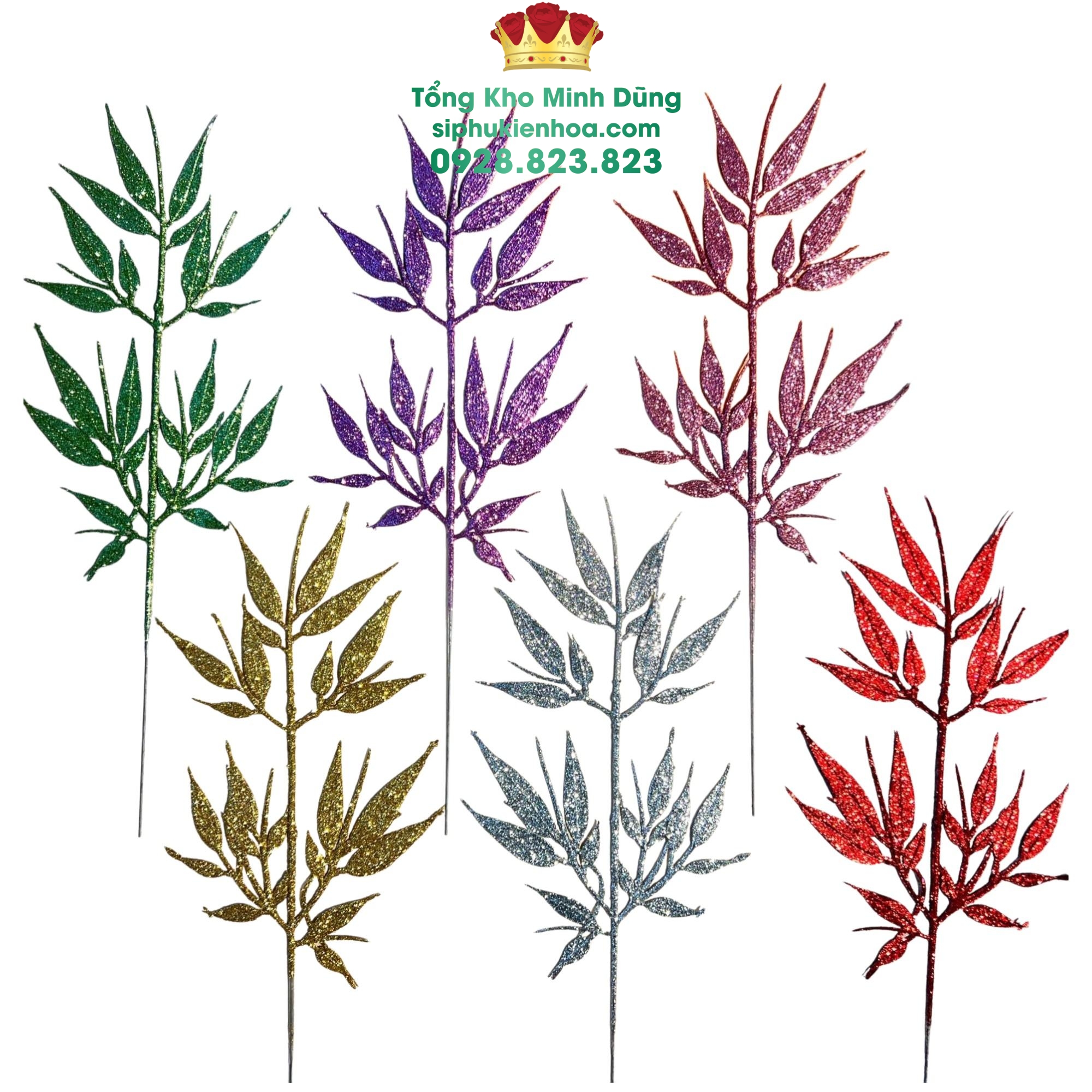 Lá Tre Nhũ Kim Tuyến (Set 10 cành) - Sỉ Phụ Kiện Hoa Lá Tre Nhũ Kim Tuyến (Set 10 cành)