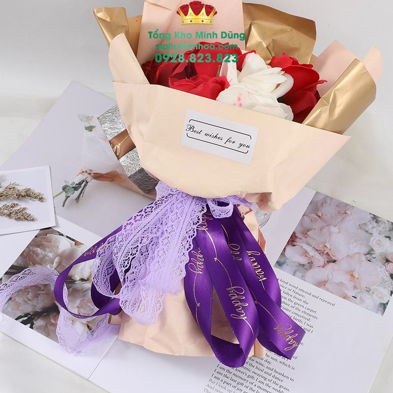 Ruy Băng Lụa Chữ Nhũ Vàng Happy Cao Cấp - Sỉ Phụ Kiện Hoa Ruy Băng Lụa Chữ Nhũ Vàng Happy Cao Cấp - Ảnh 2