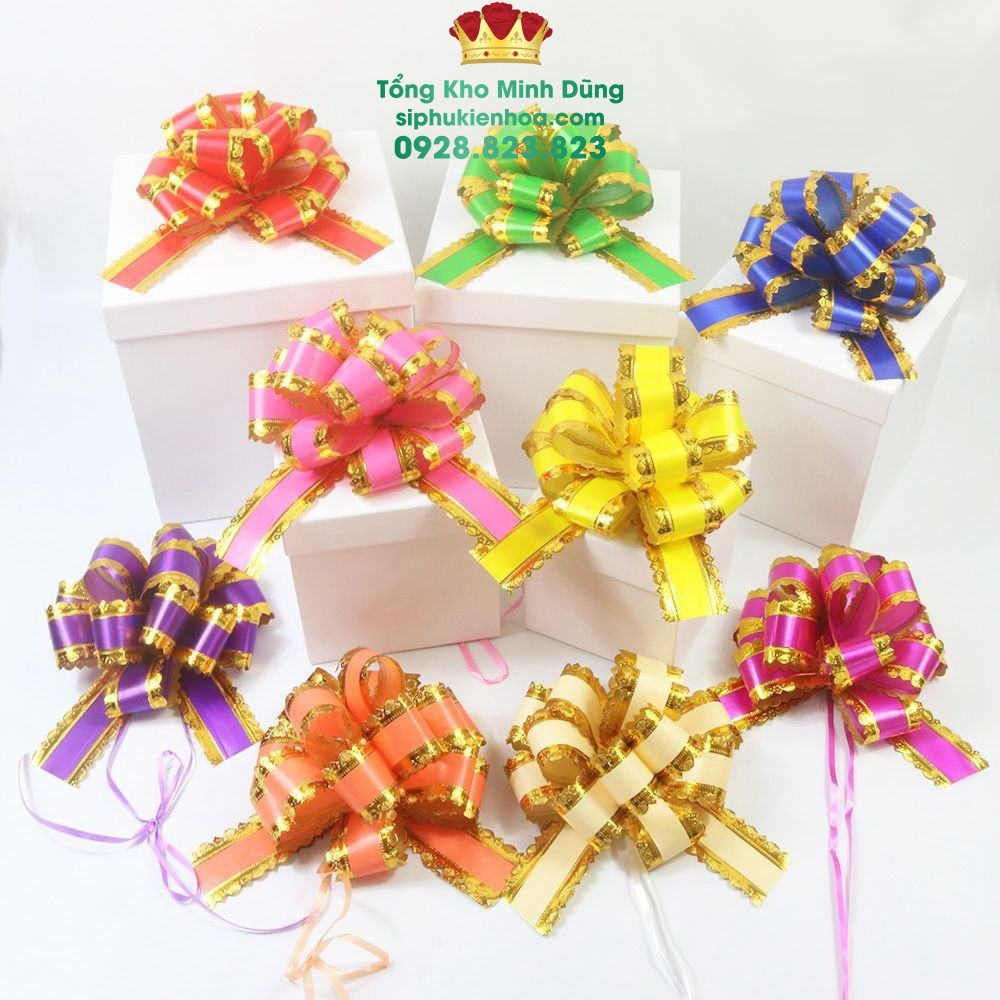Ruy Băng Rút Tú Cầu Viền Ren Vàng Cao Cấp (1 Cái) - Sỉ Phụ Kiện Hoa Ruy Băng Rút Tú Cầu Viền Ren Vàng Cao Cấp (1 Cái)