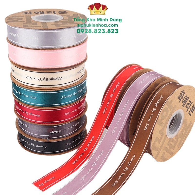 Ruy Băng Lụa Chữ Always By Your Side Cao Cấp - Sỉ Phụ Kiện Hoa Ruy Băng Lụa Chữ Always By Your Side Cao Cấp