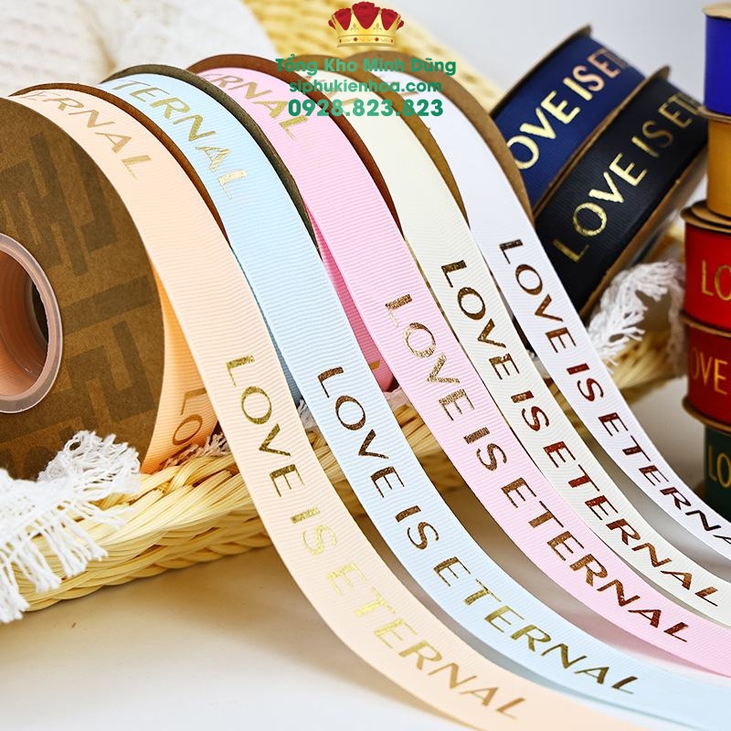 Ruy Băng Chữ Nhũ Vàng 2,5Cm Love Is Eternal Cao Cấp - Sỉ Phụ Kiện Hoa Ruy Băng Chữ Nhũ Vàng 2,5Cm Love Is Eternal Cao Cấp - Ảnh 2