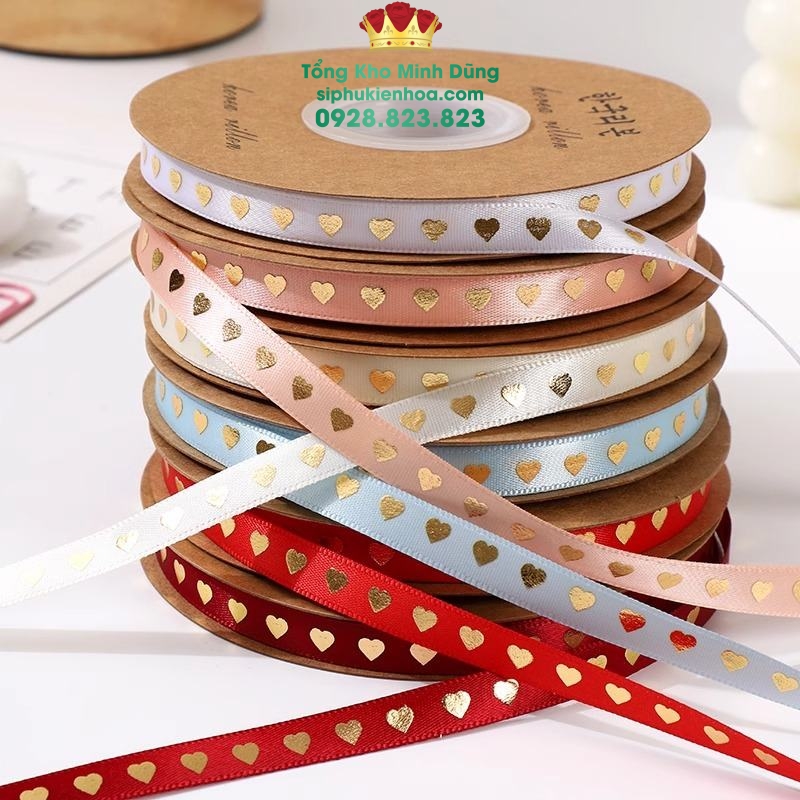 Ruy Băng 1Cm Tim Nhũ Đồng Cao Cấp - Sỉ Phụ Kiện Hoa Ruy Băng 1Cm Tim Nhũ Đồng Cao Cấp