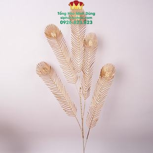 cành Công Xòe Nhũ Đồng Set 10 Cành - Sỉ Phụ Kiện Hoa cành Công Xòe Nhũ Đồng Set 10 Cành