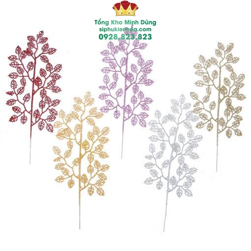 Lá Lưới Nhũ Kim Tuyến (Set 10 cành) - Sỉ Phụ Kiện Hoa Lá Lưới Nhũ Kim Tuyến (Set 10 cành)