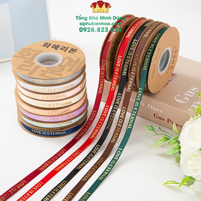 Ruy Băng 1Cm Nhũ Đồng Chữ Love Is Enternal Cao Cấp - Sỉ Phụ Kiện Hoa Ruy Băng 1Cm Nhũ Đồng Chữ Love Is Enternal Cao Cấp
