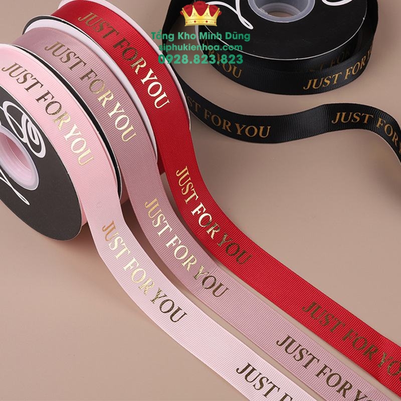 Ruy Băng Lụa Chữ Nhũ Vàng Just For You Cao Cấp - Sỉ Phụ Kiện Hoa Ruy Băng Lụa Chữ Nhũ Vàng Just For You Cao Cấp - Ảnh 2