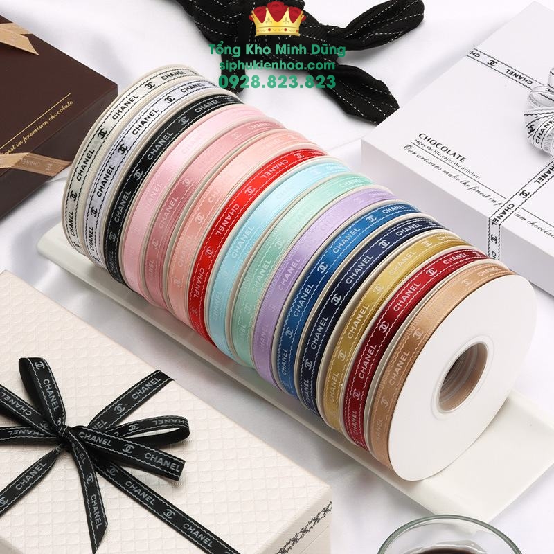 Ruy Băng Chữ Chanel 1Cm Cao Cấp - Sỉ Phụ Kiện Hoa Ruy Băng Chữ Chanel 1Cm Cao Cấp