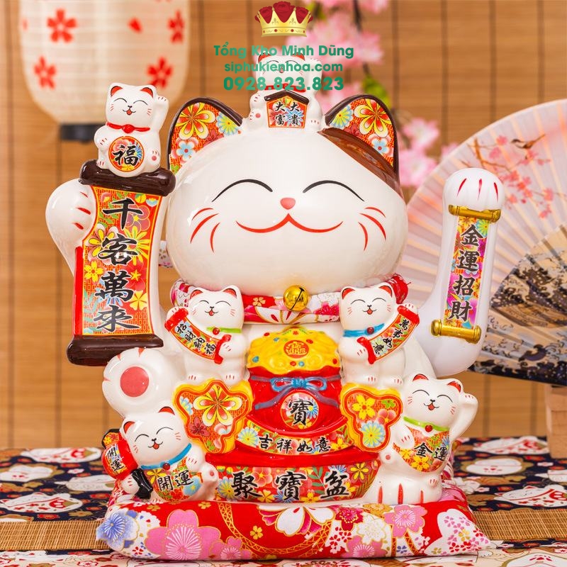Mèo Thần Tài Cao Cấp Size 32cm - Sỉ Phụ Kiện Hoa Mèo Thần Tài Cao Cấp Size 32cm