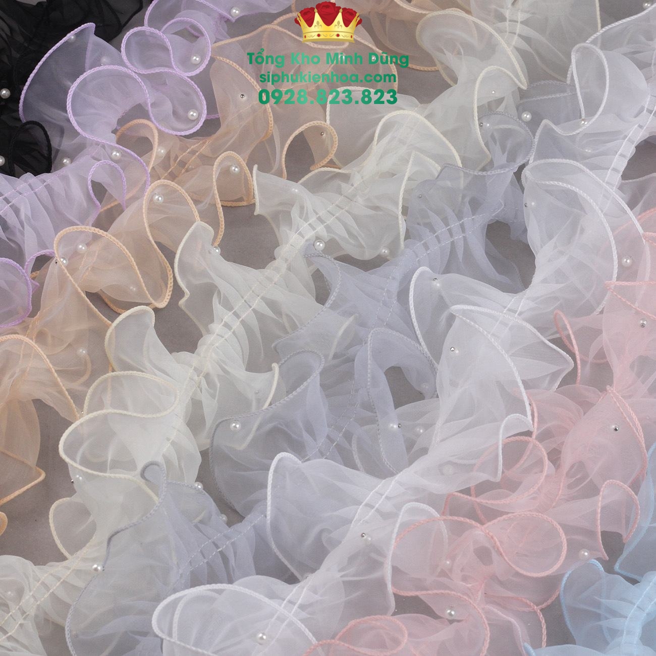 Voan Viền Đính Ngọc Cao Cấp (1 Dây 2M) - Sỉ Phụ Kiện Hoa Voan Viền Đính Ngọc Cao Cấp (1 Dây 2M)