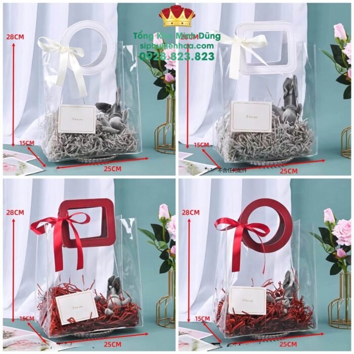 Túi Nhựa Trong Quai Da Cao Cấp (Set 10 Cái)
