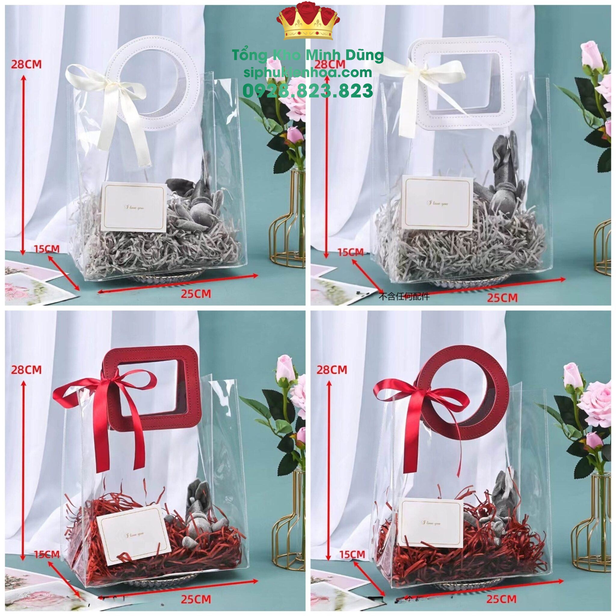 Túi Nhựa Trong Quai Da Cao Cấp (Set 10 Cái) - Sỉ Phụ Kiện Hoa Túi Nhựa Trong Quai Da Cao Cấp (Set 10 Cái)