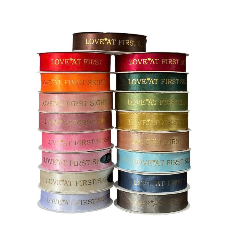Ruy Băng Chữ Nhũ Vàng Love At First Sight 2cm Cao Cấp - Sỉ Phụ Kiện Hoa Ruy Băng Chữ Nhũ Vàng Love At First Sight 2cm Cao Cấp