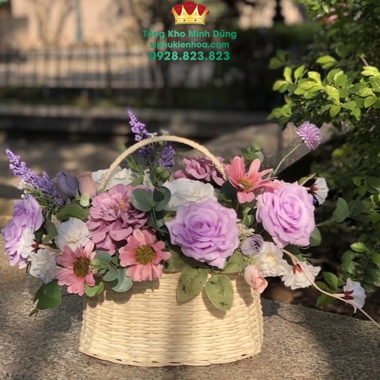 Giỏ Mây Cắm Hoa Cao Cấp - Sỉ Phụ Kiện Hoa Giỏ Mây Cắm Hoa Cao Cấp - Ảnh 2
