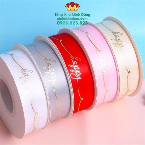 Ruy Băng Lụa Chữ Nhũ Vàng Happy Cao Cấp - Ảnh 4