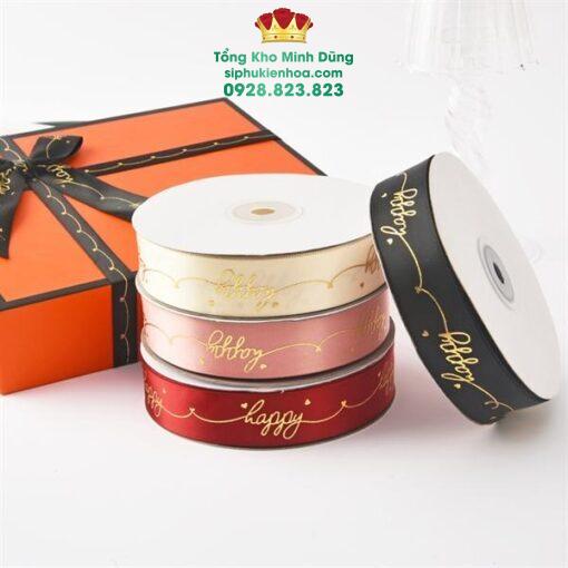 Ruy Băng Lụa Chữ Nhũ Vàng Happy Cao Cấp - Ảnh 5