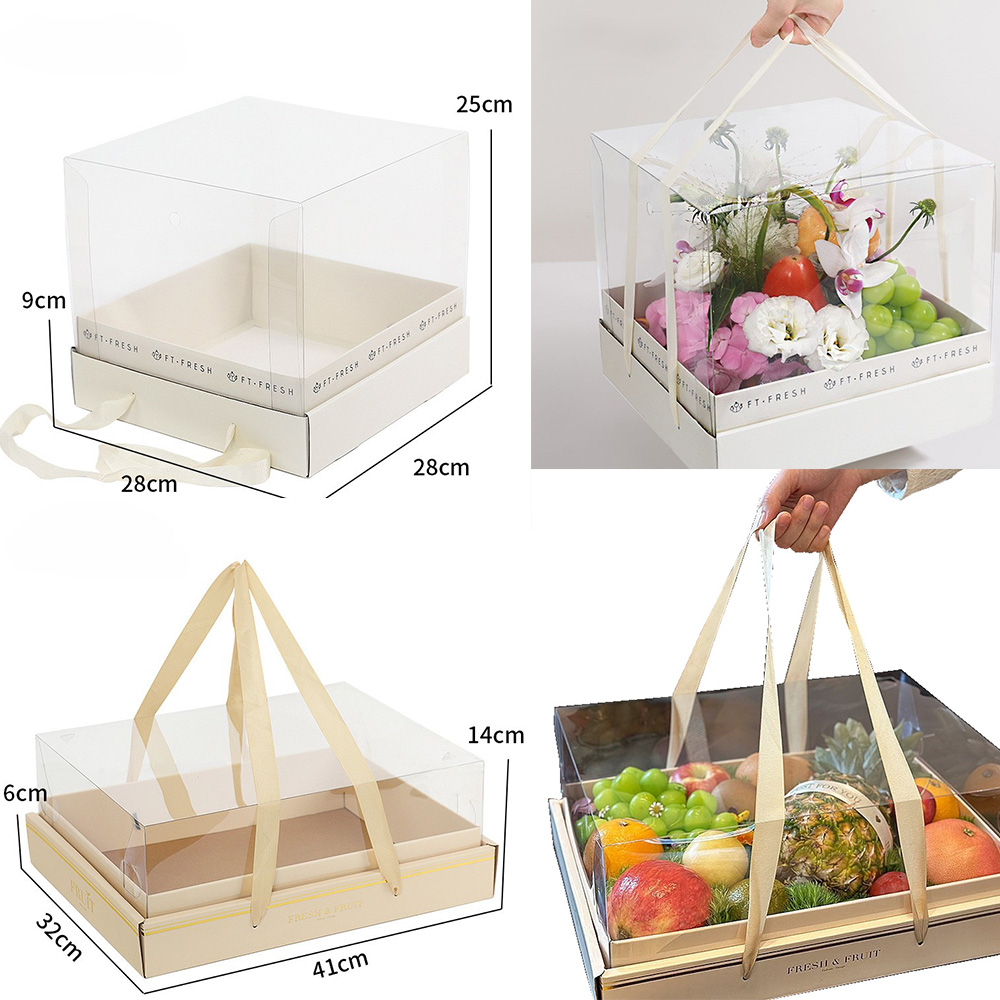Hộp Đựng Hoa Quả Ft Fresh Có Quai Xách Màu Kem Cao Cấp (Set 5 Cái)