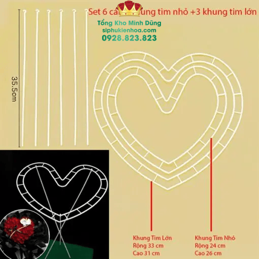 Khung Tim Nhựa Bó Hoa Cao Cấp (Set 6 Khung) - Sỉ Phụ Kiện Hoa Khung Tim Nhựa Bó Hoa Cao Cấp (Set 6 Khung)