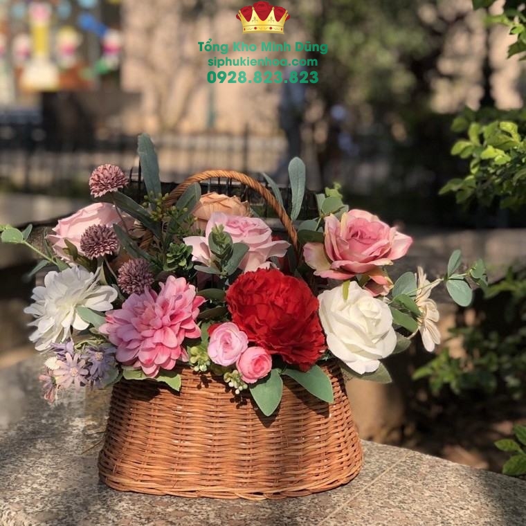 Giỏ Mây Cắm Hoa Cao Cấp - Sỉ Phụ Kiện Hoa Giỏ Mây Cắm Hoa Cao Cấp - Ảnh 3