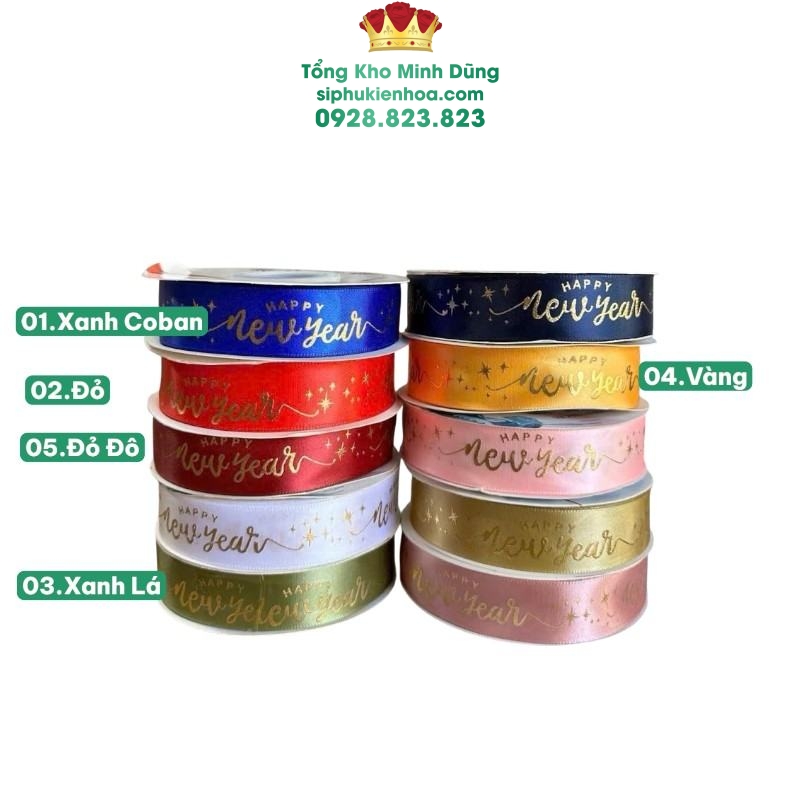 Ruy Băng Chữ Happy New Year Cao Cấp - Sỉ Phụ Kiện Hoa Ruy Băng Chữ Happy New Year Cao Cấp - Ảnh 2