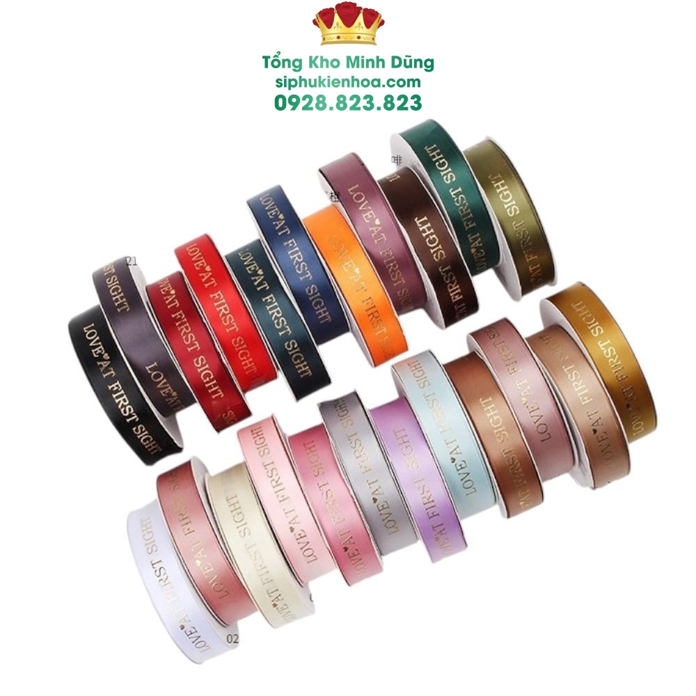 Ruy Băng Chữ Nhũ Vàng Love At First Sight Cao Cấp - Sỉ Phụ Kiện Hoa Ruy Băng Chữ Nhũ Vàng Love At First Sight Cao Cấp