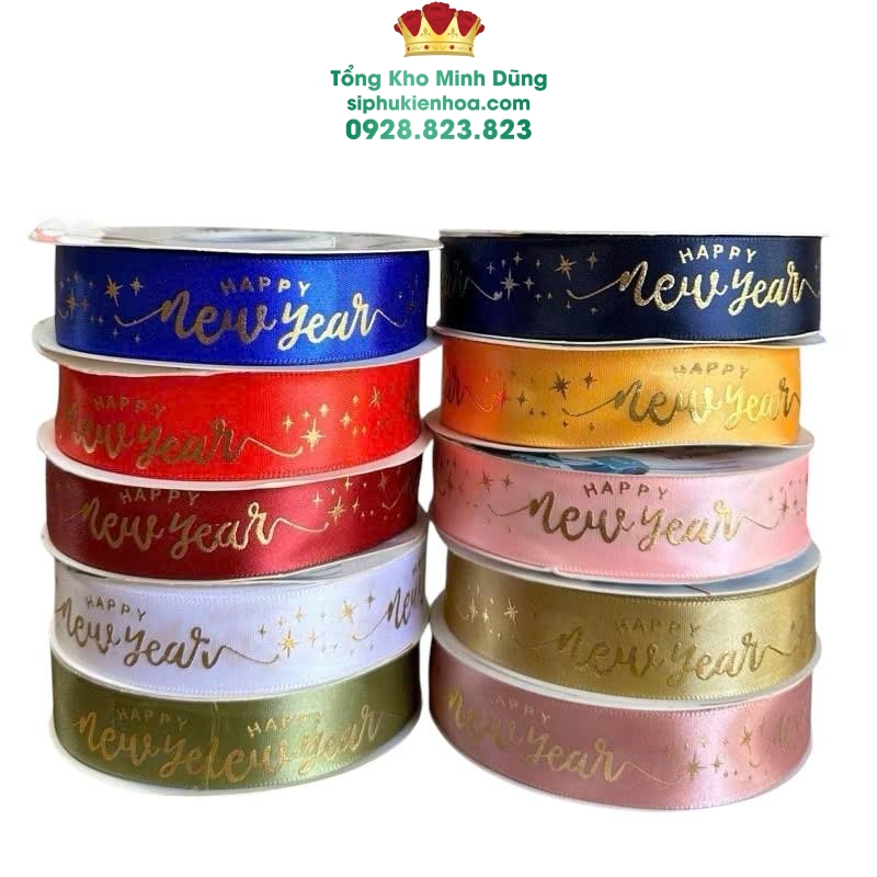 Ruy Băng Chữ Happy New Year Cao Cấp - Sỉ Phụ Kiện Hoa Ruy Băng Chữ Happy New Year Cao Cấp