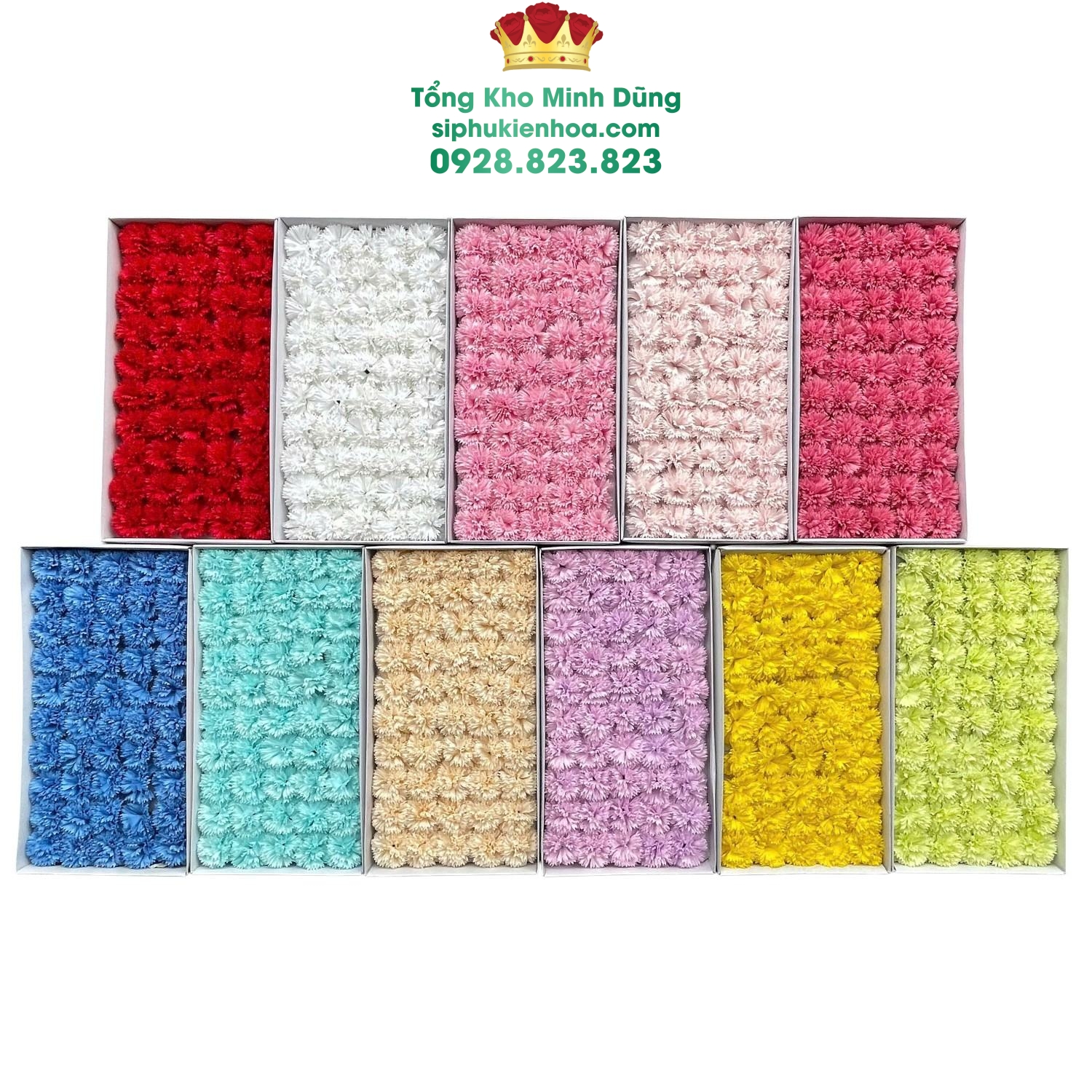 Đầu Bông Hoa Cẩm Chướng Cao Cấp (Hộp 50 Bông) - Sỉ Phụ Kiện Hoa Đầu Bông Hoa Cẩm Chướng Cao Cấp (Hộp 50 Bông)