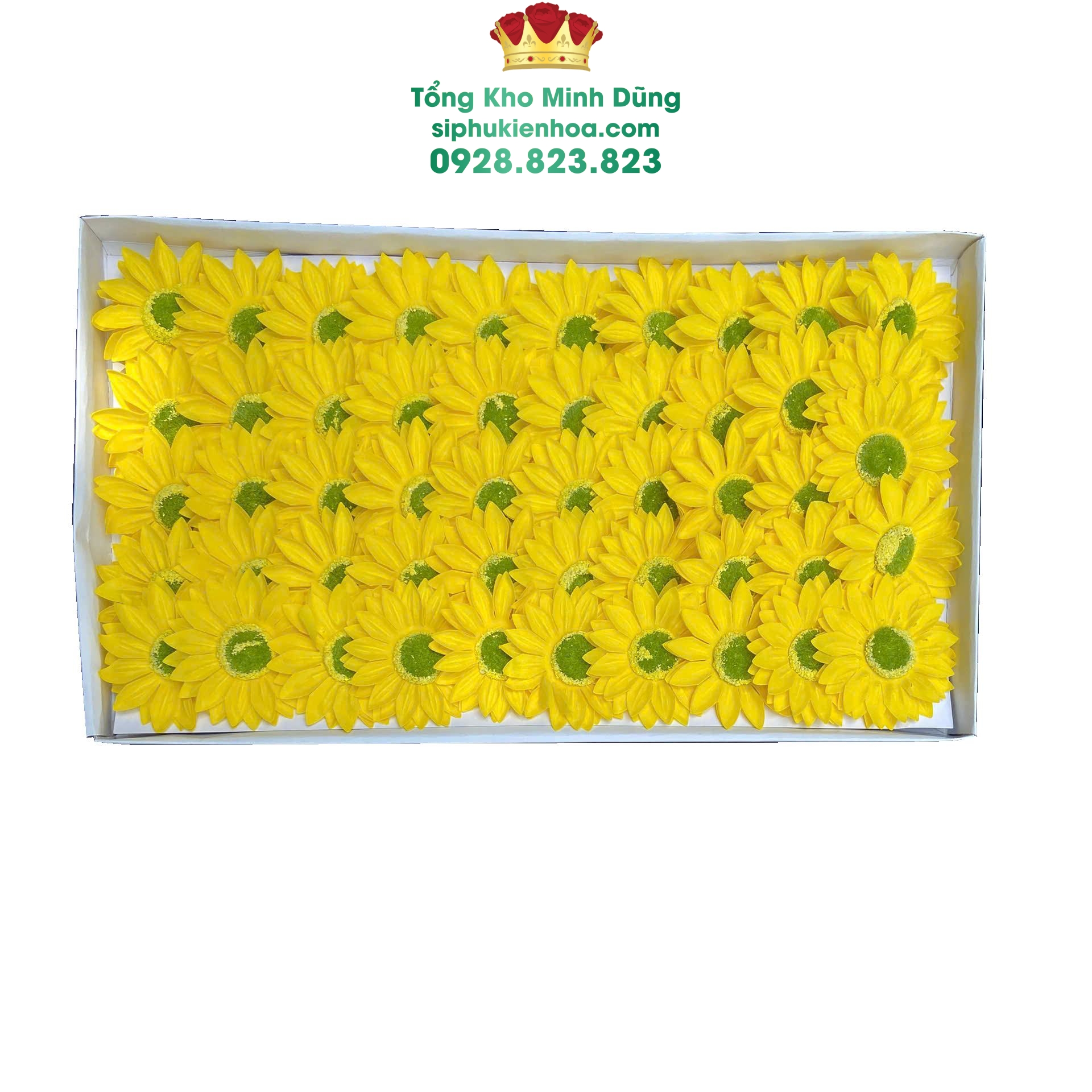 Đầu Bông Hướng Dương Nhụy Xanh Cao Cấp - Sỉ Phụ Kiện Hoa Đầu Bông Hướng Dương Nhụy Xanh Cao Cấp