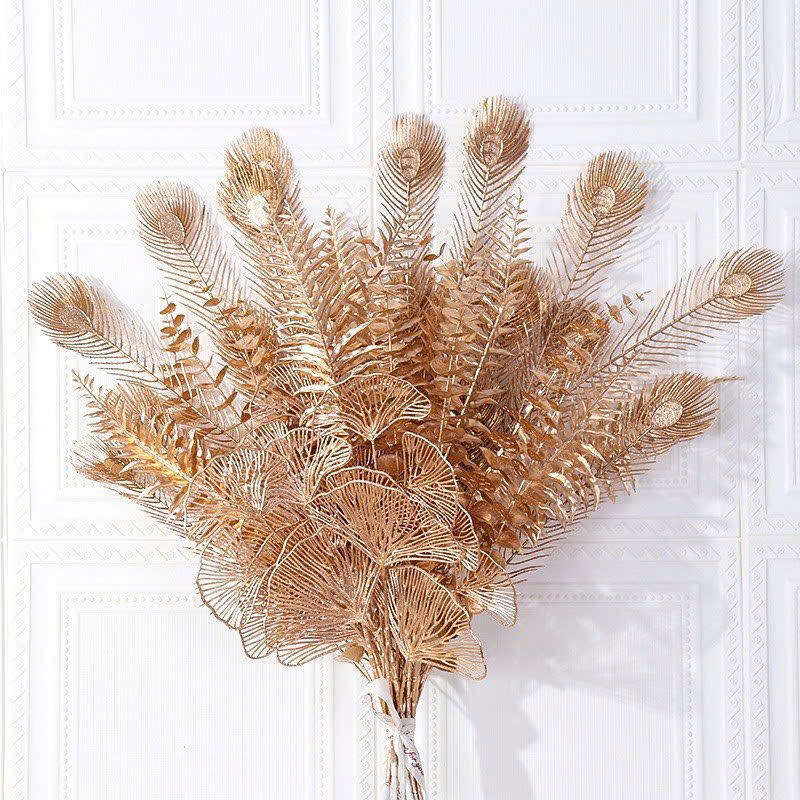 cành Công Xòe Nhũ Đồng Set 10 Cành - Sỉ Phụ Kiện Hoa cành Công Xòe Nhũ Đồng Set 10 Cành - Ảnh 2