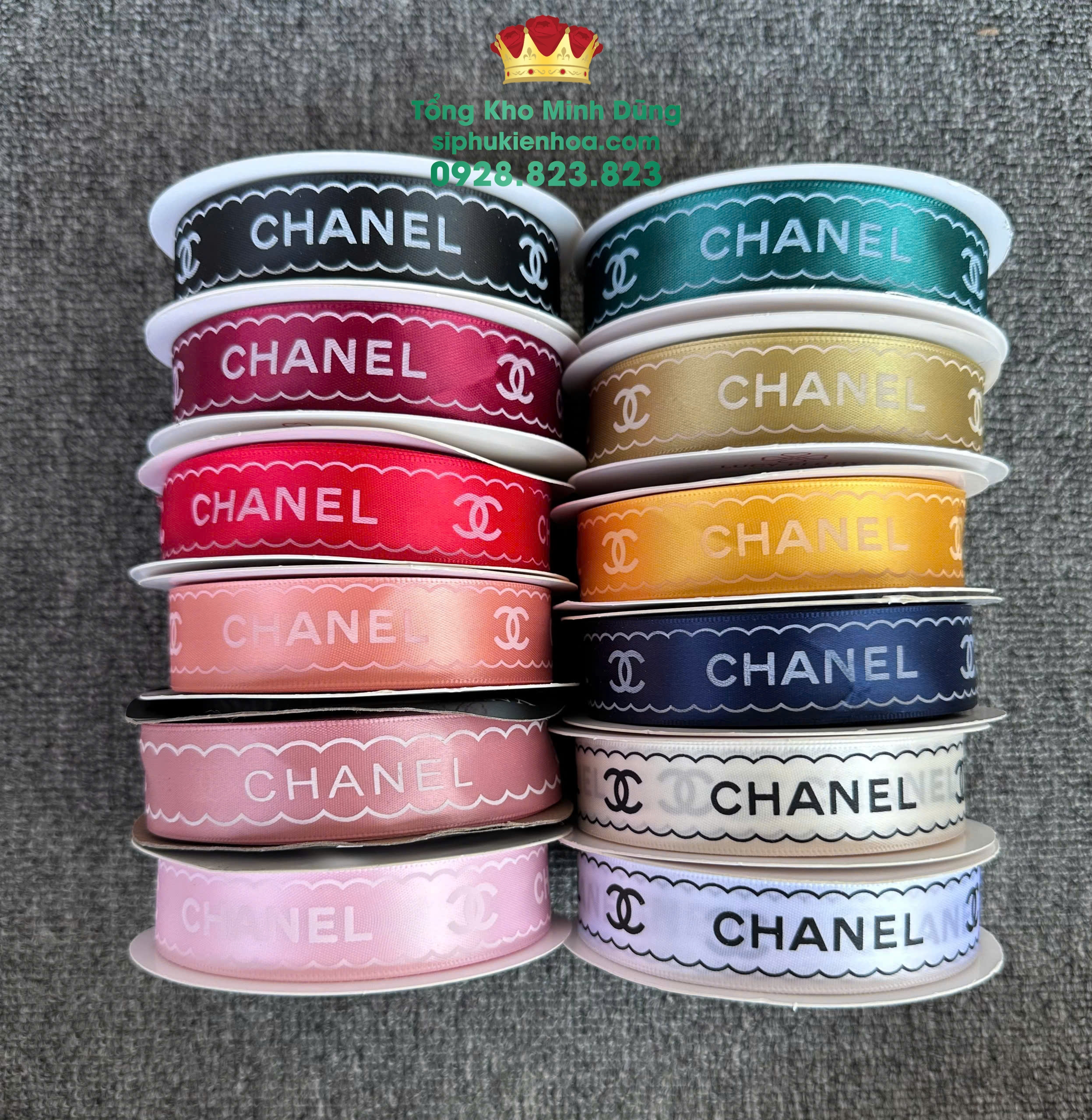 Ruy Băng Lụa Chữ Chanel 2,5Cm Cao Cấp - Sỉ Phụ Kiện Hoa Ruy Băng Lụa Chữ Chanel 2,5Cm Cao Cấp
