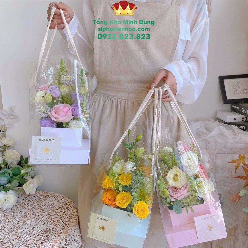 Giỏ Mika Trụ Vuông Quai Xách Cao Cấp (Set 5 Cái) - Sỉ Phụ Kiện Hoa Giỏ Mika Trụ Vuông Quai Xách Cao Cấp (Set 5 Cái) - Ảnh 3