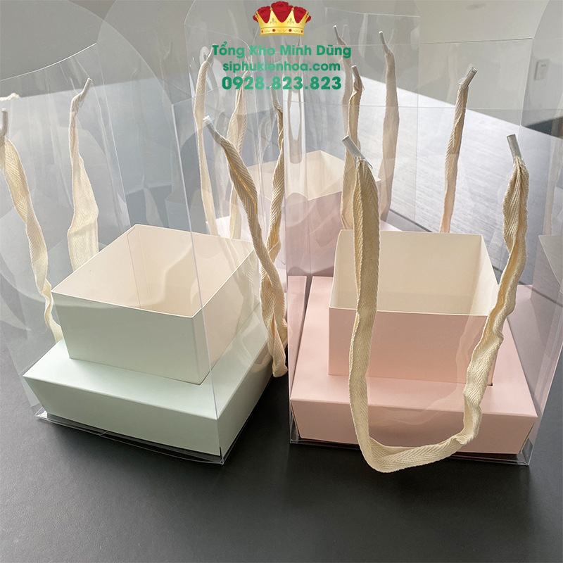 Giỏ Mika Trụ Vuông Quai Xách Cao Cấp (Set 5 Cái) - Sỉ Phụ Kiện Hoa Giỏ Mika Trụ Vuông Quai Xách Cao Cấp (Set 5 Cái)