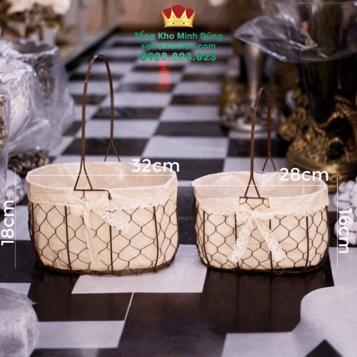 Set 2 Cái Giỏ Lưới Cắm Hoa Cao Cấp