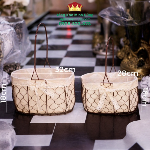 Set 2 Cái Giỏ Lưới Cắm Hoa Cao Cấp