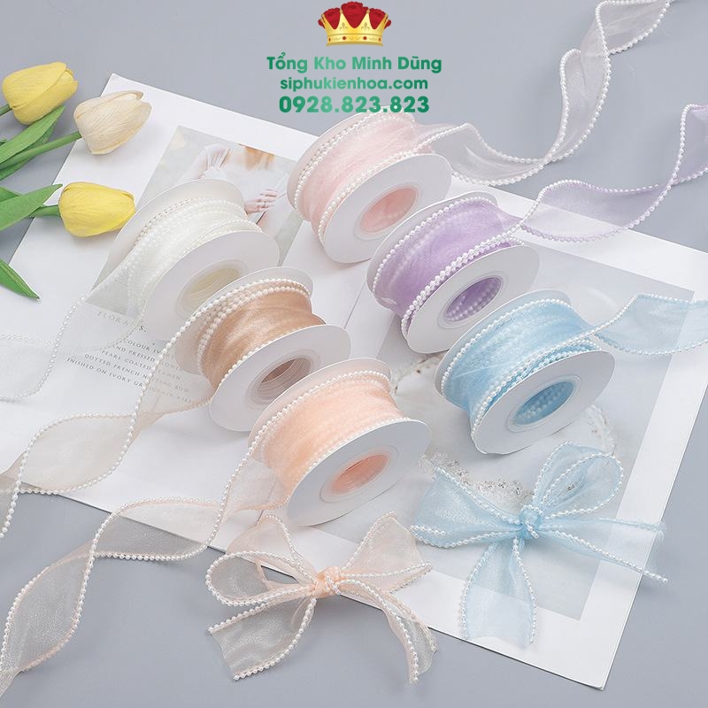Ruy Băng Voan Hạt Ngọc Cao Cấp - Sỉ Phụ Kiện Hoa Ruy Băng Voan Hạt Ngọc Cao Cấp - Ảnh 3