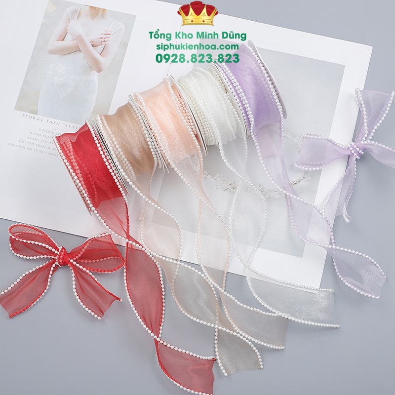 Ruy Băng Voan Hạt Ngọc Cao Cấp - Sỉ Phụ Kiện Hoa Ruy Băng Voan Hạt Ngọc Cao Cấp - Ảnh 2