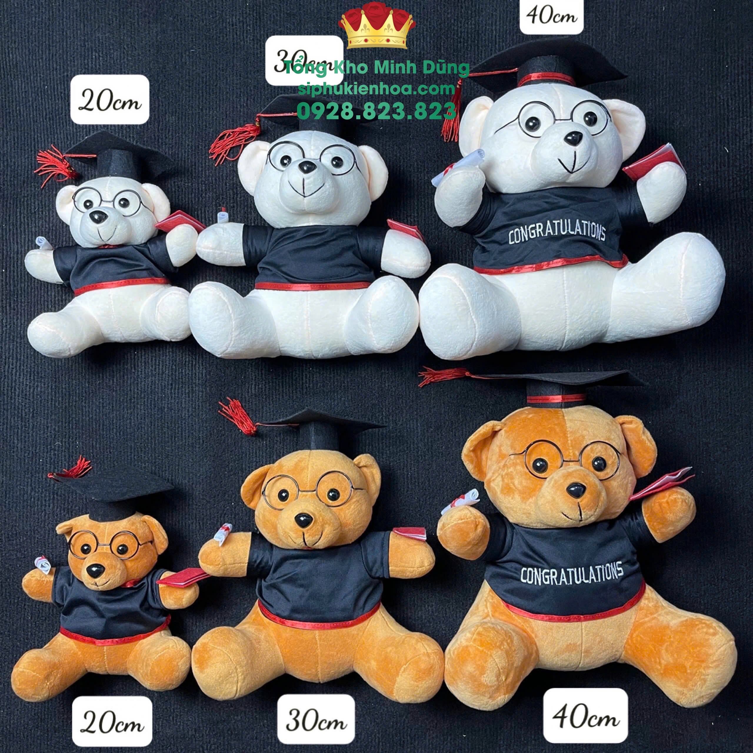 Gấu Bông Tốt Nghiệp Lông Mịn size 30cm - Sỉ Phụ Kiện Hoa Gấu Bông Tốt Nghiệp Lông Mịn size 30cm - Ảnh 2