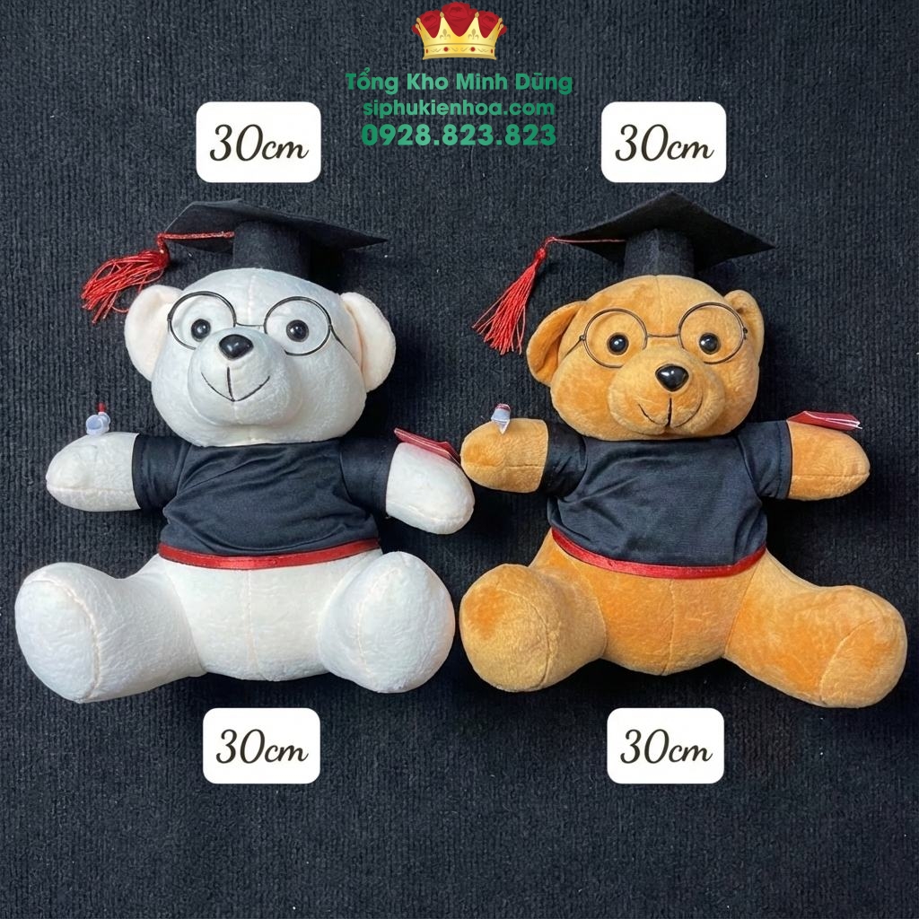 Gấu Bông Tốt Nghiệp Lông Mịn size 30cm - Sỉ Phụ Kiện Hoa Gấu Bông Tốt Nghiệp Lông Mịn size 30cm