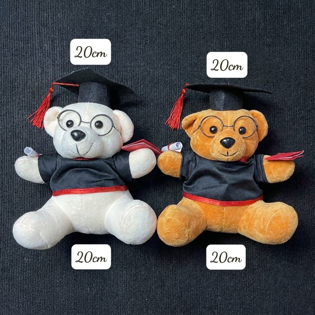 Gấu Bông Tốt Nghiệp Lông Mịn size 20cm - Sỉ Phụ Kiện Hoa Gấu Bông Tốt Nghiệp Lông Mịn size 20cm