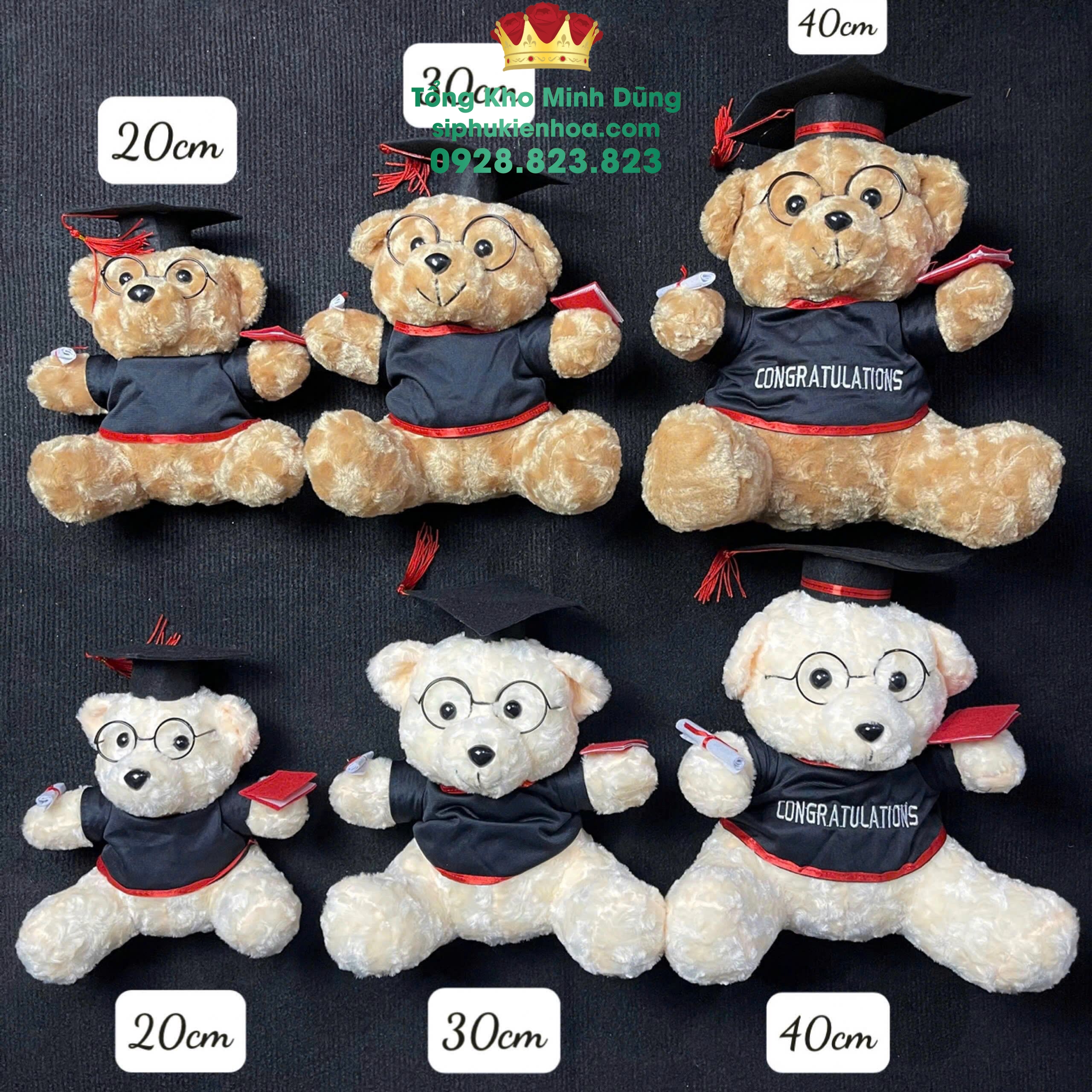 Gấu Bông Tốt Nghiệp Lông Xù size 30cm - Sỉ Phụ Kiện Hoa Gấu Bông Tốt Nghiệp Lông Xù size 30cm - Ảnh 2