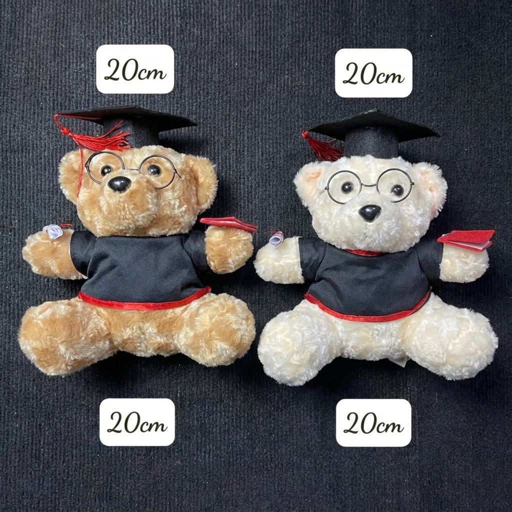 Gấu Bông Tốt Nghiệp Lông Xù size 20cm - Sỉ Phụ Kiện Hoa Gấu Bông Tốt Nghiệp Lông Xù size 20cm